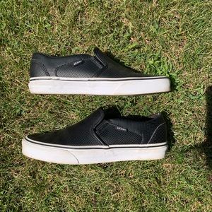 Perforated Faux Leather Vans Slip Ons